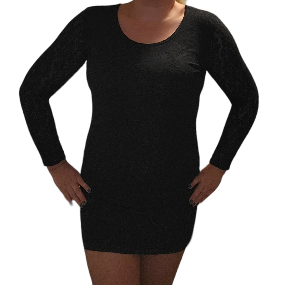 Black lace long sleeve mini dress